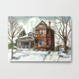 Victorian Eclectic in The Avenues Metal Print | Mansion, Architecture, Historic, Stately, Nature, Painting, House, Winter, Victorian, Illustration 