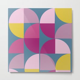 Mid Century Mod Geometry Blue Pink Yellow  Metal Print