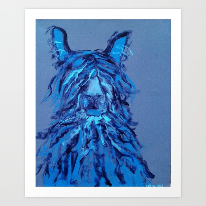 Blue Llama Painting Art Print