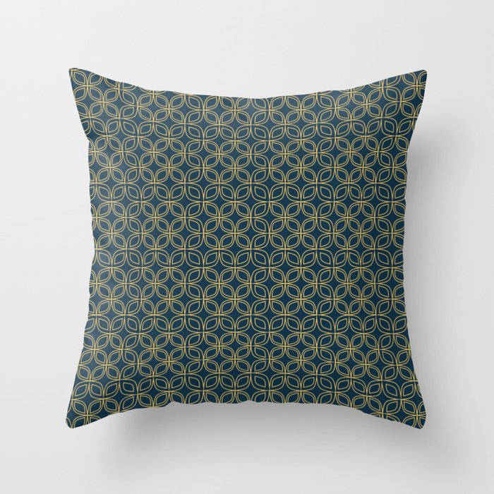 Minimalist Golden and Green Geometric Ornament Throw Pillow