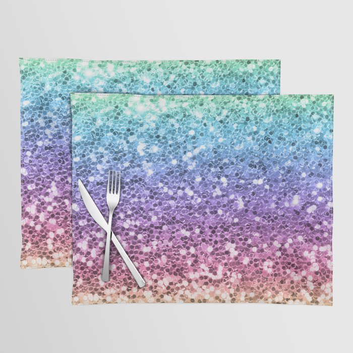 Pastel Colorful Rainbow Glitters Sparkling Pretty Chic Pattern Placemat