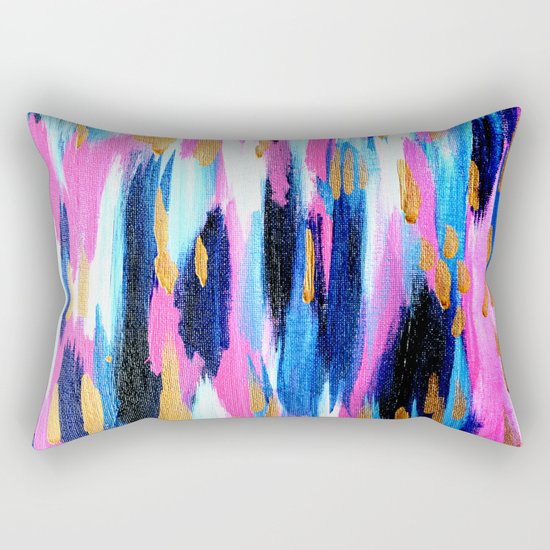 Spring Golden - Pink and Navy Abstract Rectangular Pillow