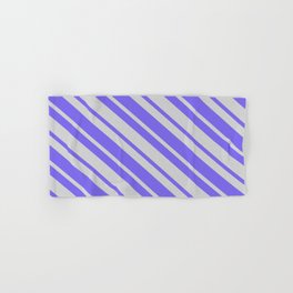 [ Thumbnail: Light Gray & Medium Slate Blue Colored Stripes Pattern Hand & Bath Towel ]