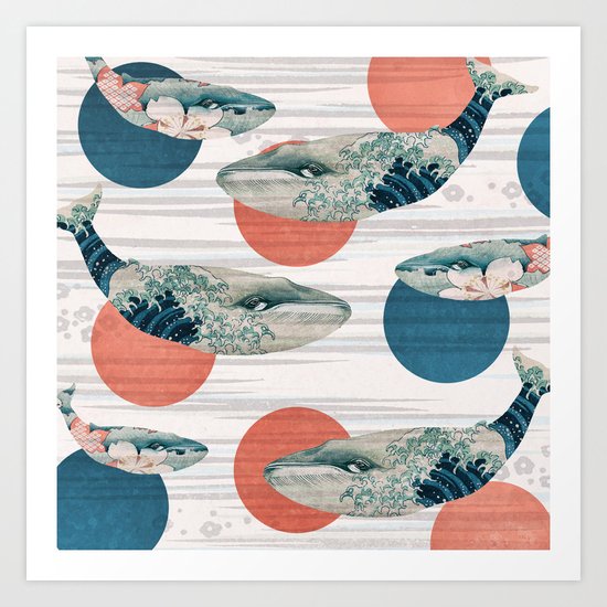Whales and Polka Dots Art Print