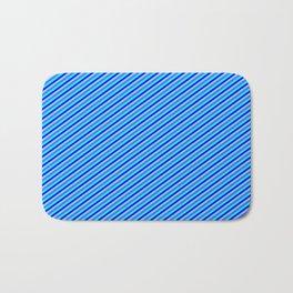 [ Thumbnail: Royal Blue, Cyan, Blue & Light Sky Blue Colored Pattern of Stripes Bath Mat ]