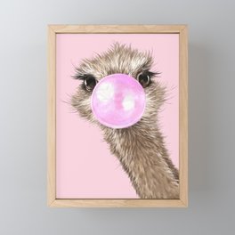 Sneaky Ostrich with Bubble Gum in Pink Framed Mini Art Print