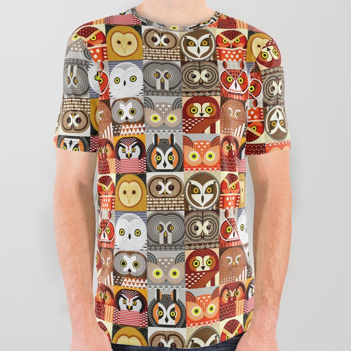 North American Owls All Over Graphic Tee