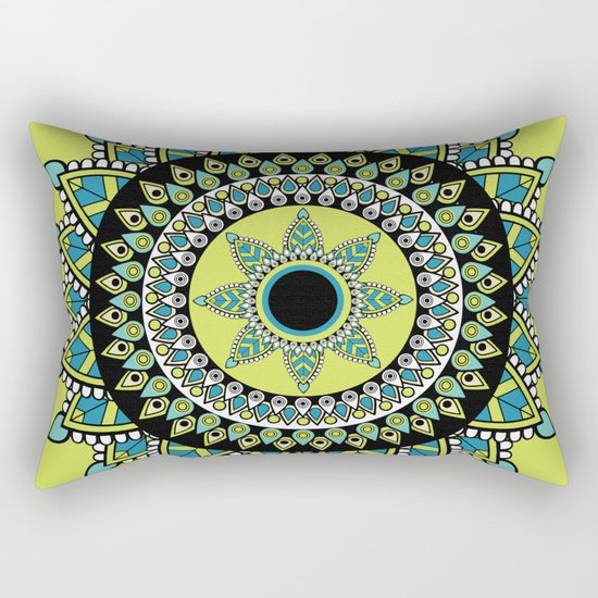 Green & Blue Decorated Indian Mandala Rectangular Pillow