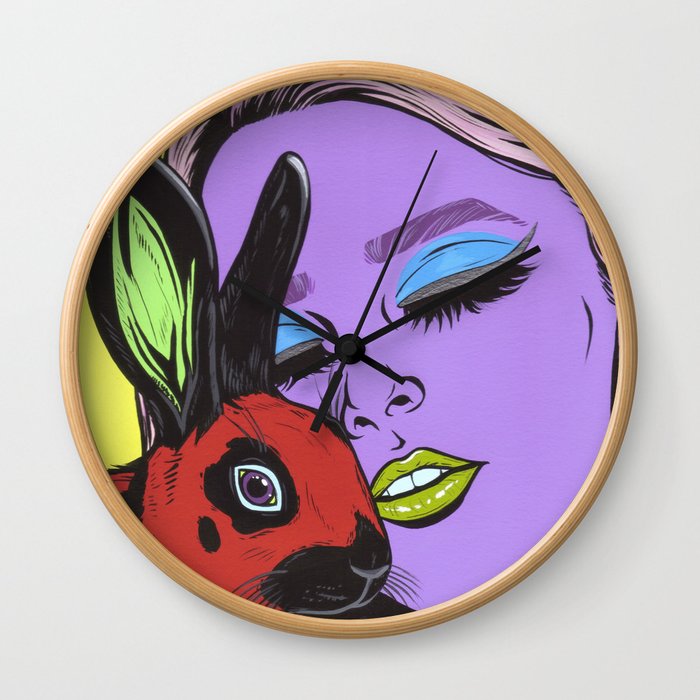 girl with rabbit Wall Clock