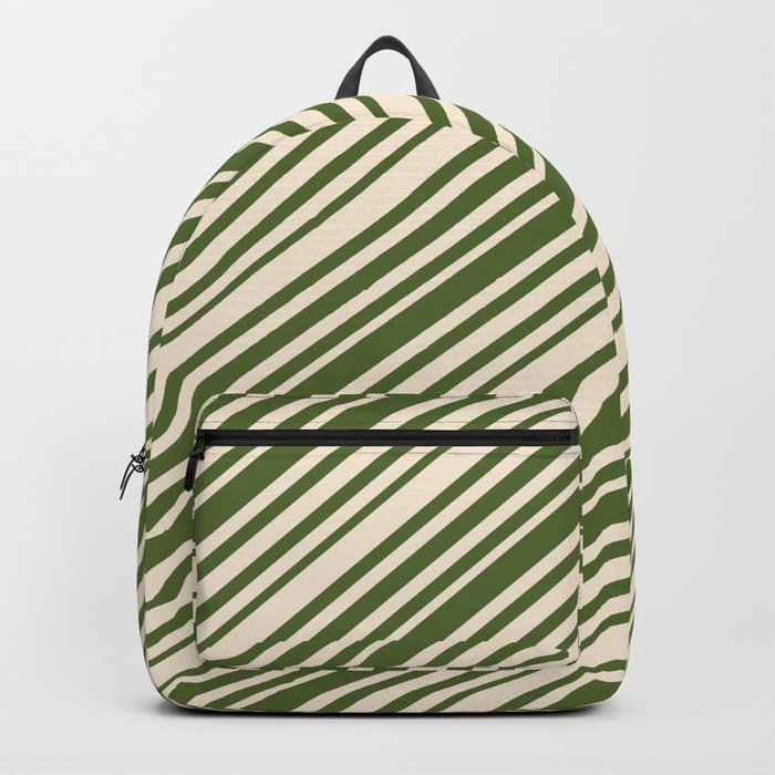 Beige & Dark Olive Green Colored Pattern of Stripes Backpack
