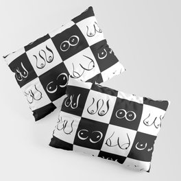 Black and White Drawing Gingham Boobs Pillow Sham