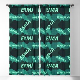 seamless pattern with the name Emma in blue colors and watercolor texture Blackout Curtain