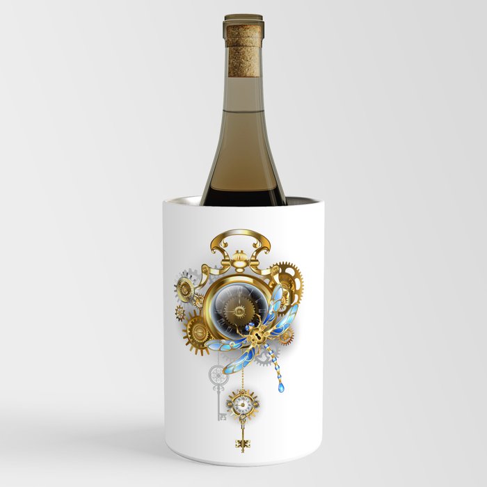 Steampunk Clock with Mechanical Dragonfly Wine Chiller