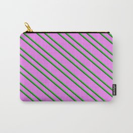 [ Thumbnail: Violet, Lime Green & Dark Green Colored Pattern of Stripes Carry-All Pouch ]