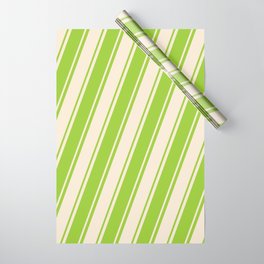 [ Thumbnail: Green and Beige Colored Lined/Striped Pattern Wrapping Paper ]