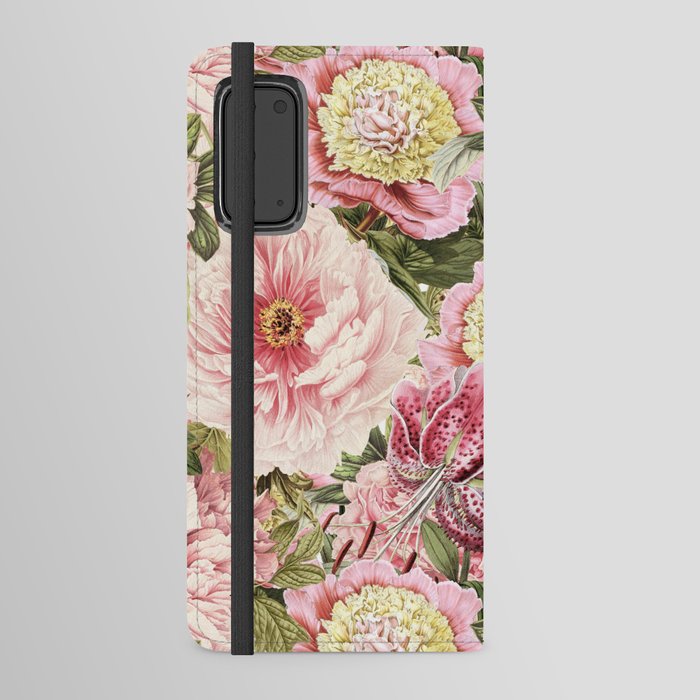 Vintage & Shabby Chic Floral Peony & Lily Flowers Watercolor Pattern Android Wallet Case