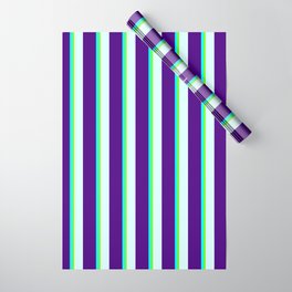 [ Thumbnail: Light Cyan, Indigo, Aqua, and Green Colored Lined/Striped Pattern Wrapping Paper ]