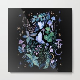 Mystical Garden Metal Print | Acrylic, Crystal, Dark, Night, Moon, Magic, Nature, Witch, Mushroom, Watercolor 