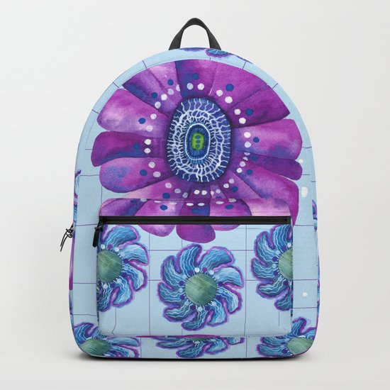 Flower Pattern in Purple and Blue Backpack