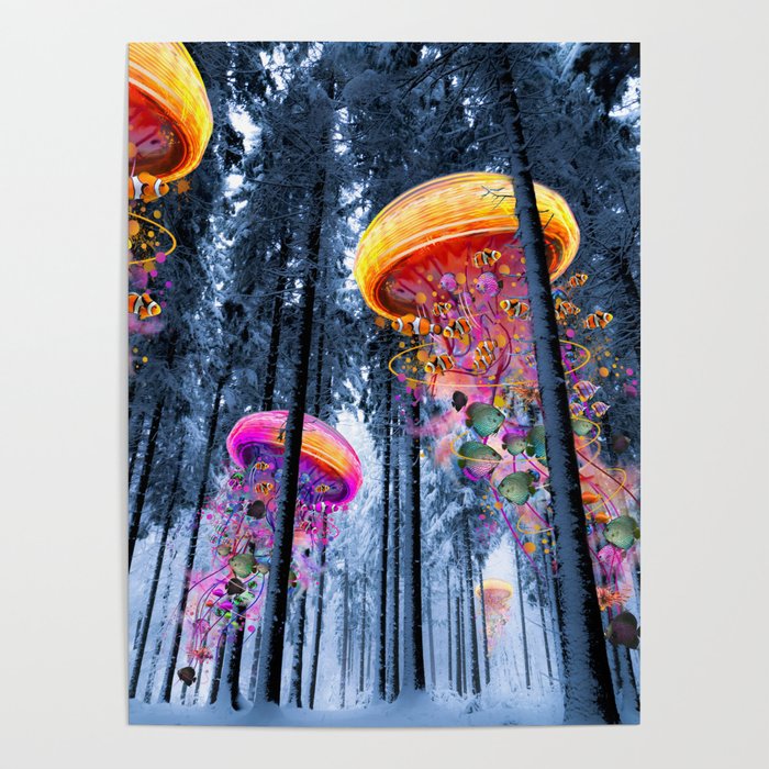 Winter Forest of Electric Jellyfish Worlds Poster