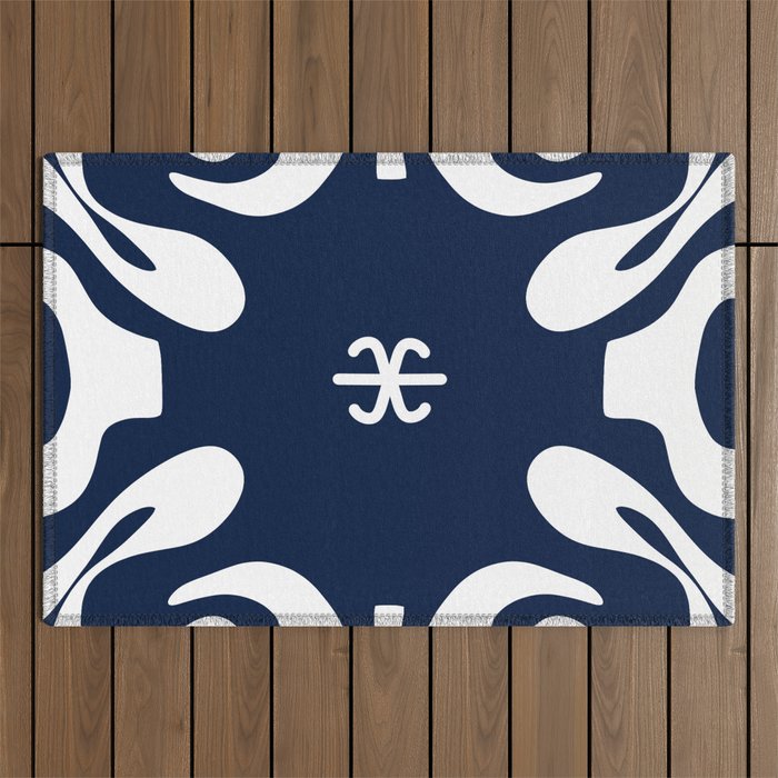 Agadir Pattern in Nautical Navy Blue and White Outdoor Rug