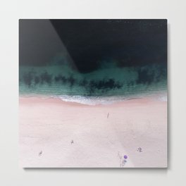 Aerial Beach Print - Purple Umbrella - Pink Sand - Aerial  Ocean Sea photography by Ingrid Beddoes Metal Print