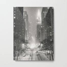 NYC Metal Print | Vintage, York, Black And White, City, Film, Digital Manipulation, Digital, Snow, Black and White, New 
