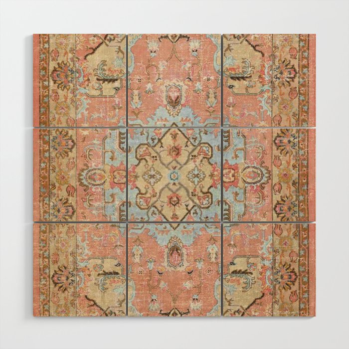 pink beige ande blue retro carpet Wood Wall Art