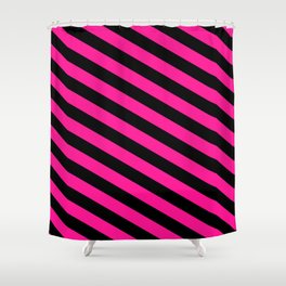 [ Thumbnail: Black and Deep Pink Colored Lines/Stripes Pattern Shower Curtain ]