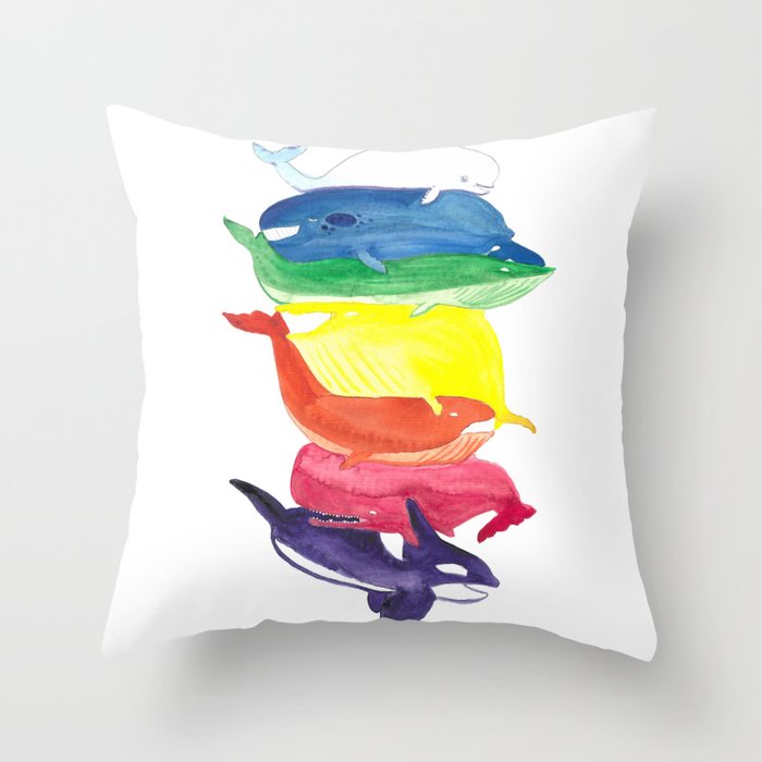 Rainbow Whales Throw Pillow