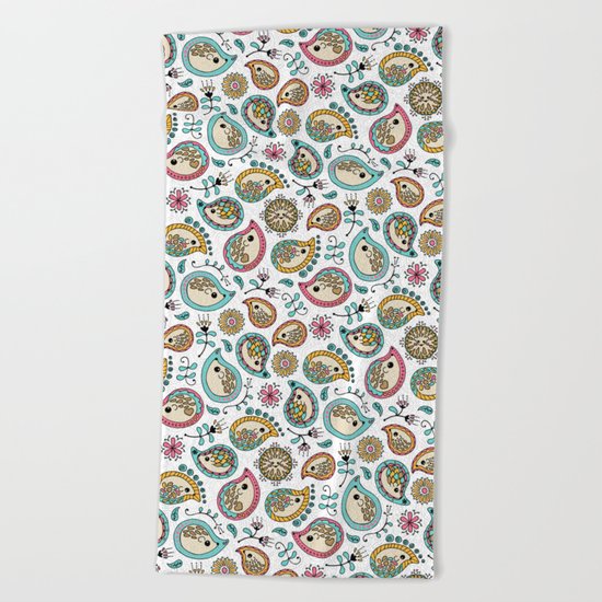 Hedgehog Paisley_Colors and White Beach Towel