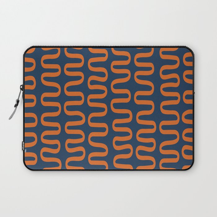 Abstract Shapes 268 in Navy Blue and Orange (Snake Pattern Abstraction) Laptop Sleeve