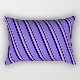 [ Thumbnail: Light Salmon, Blue, and Slate Blue Colored Stripes Pattern Rectangular Pillow ]
