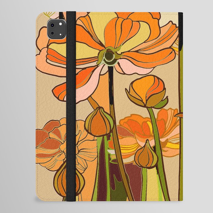 70s, Orange California poppies, mid century, 70s retro, flowers iPad Folio Case