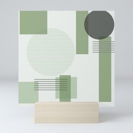 Green Sage Squares and Circles Earth Tones Mini Art Print