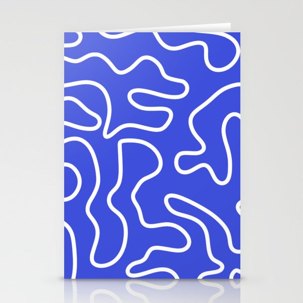 Squiggle Maze Abstract Minimalist Pattern in Electric Blue and White Stationery Cards