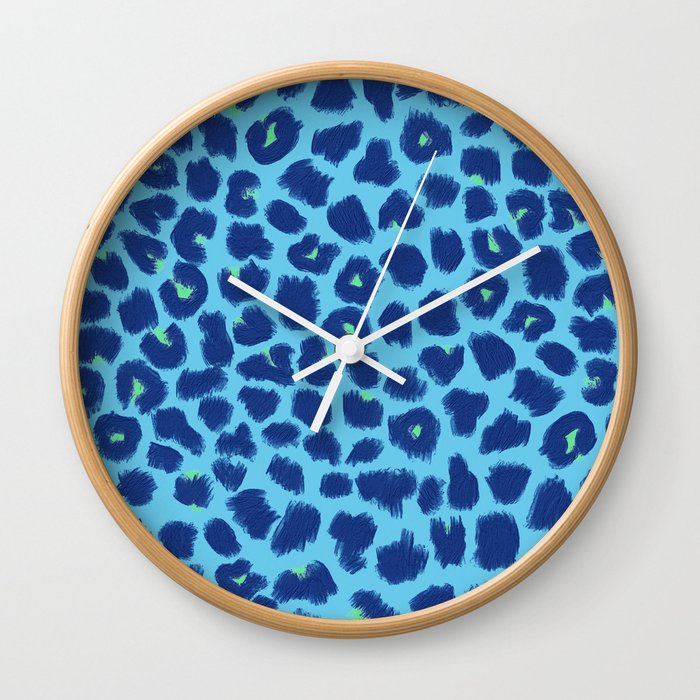 Leopard Print Blue Wall Clock