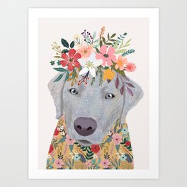Silver Labrador with Flowers Art Print