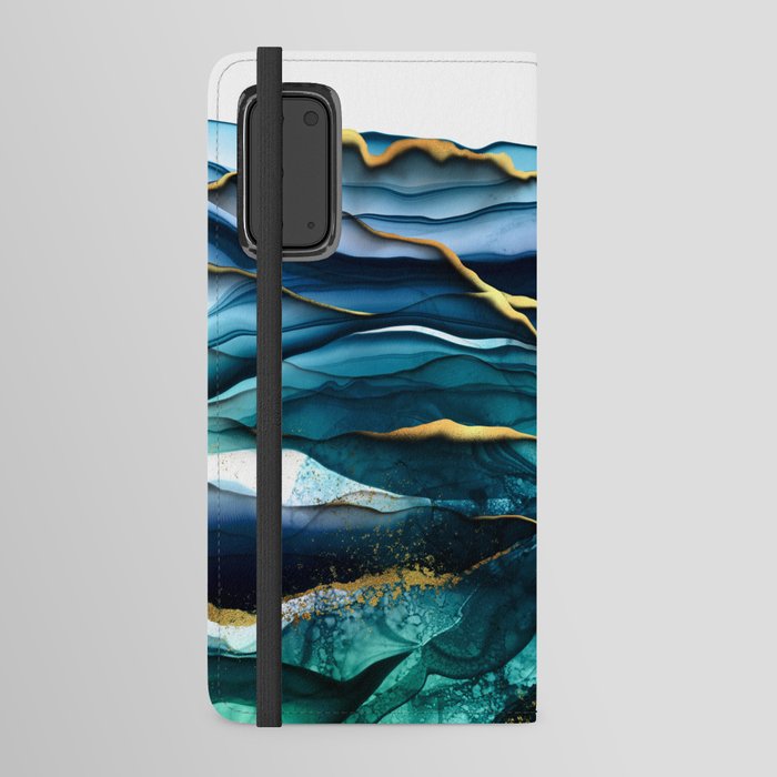 Watercolor Indigo & Gold Waves Android Wallet Case