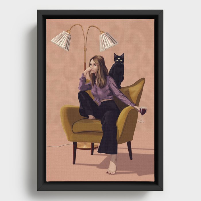 Woman With Wine Framed Canvas