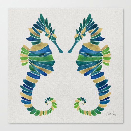 Seahorse – Watercolor & Gold Canvas Print