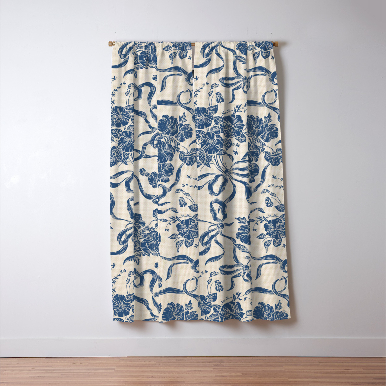 Chic Modern Vintage Ivory Navy Blue Floral Pattern Blackout Curtain By Pink Water Society6