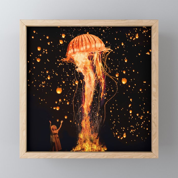 Jellyfish Rising from the Flames Framed Mini Art Print