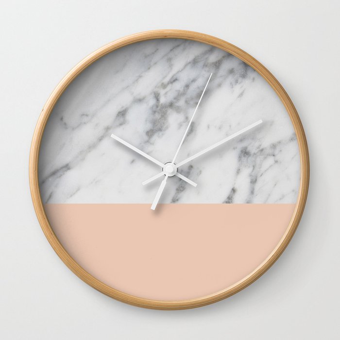 Marble And Blush Pink Wall Clock By Hellograce Society6