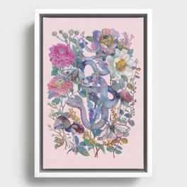 Pink Floral Garden Snake Framed Canvas