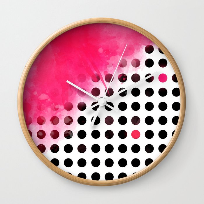 Bold Pink Polka Dots Wall Clock