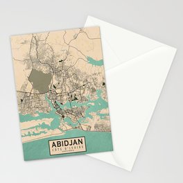 Abidjan City Map of Côte d'Ivoire - Vintage Stationery Card
