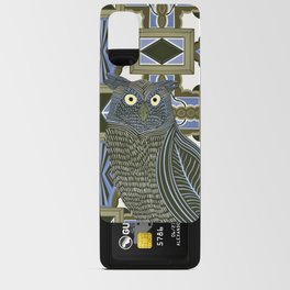 Great horned owl decorated on a patterned background - Blue and brown Android Card Case