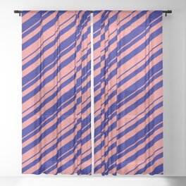 [ Thumbnail: Blue and Light Coral Colored Lined Pattern Sheer Curtain ]