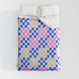 Bonbon Pink + French Blue Checkered Tiles Duvet Cover